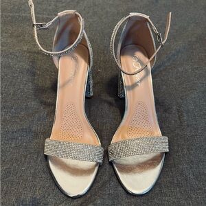 Silver Rhinestone Ankle Strap Heels